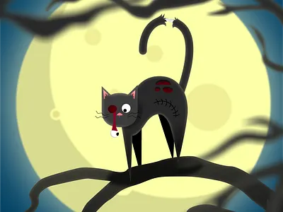 Spoopy Zombie Cat cat halloween illustration moon spooky spoopy