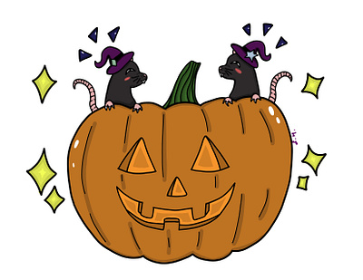 Witchy Ratz adobe photoshop animals art digital artist digital illustration digital painting halloween halloweenart illustration jack o lantern rats spookyart stickers