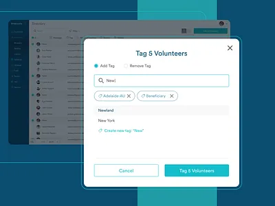 Volunteer Management - Web Platform | Tagging database design desktop desktop application interface management tool non profit people management platform redesign tag management tagging timecounts ui ux uxui volunteer management volunteering web web design