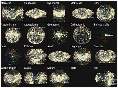 Experimentation with Different Mapping Projection constellation projections stars