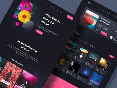 Music NFTs Marketplace bid bidding blockchain branding crypto dark dark mode design header landing page marketplace music nft nfts online ui uidesign uiux web design website