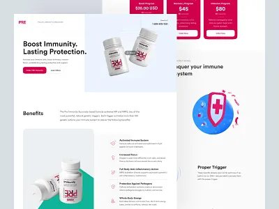 PRE Immunity landing page 💊 capsule clean clean design doctor health healthy hospital immunity landing landing page landingpage medic medical pill ui user interface ux web website white