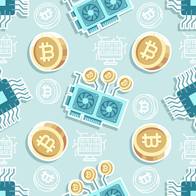 Seamless pattern GPU mining and CPU mining cartoon cartoon cryptocurrency gpu mining illustration seamless pattern