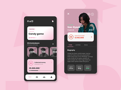 Squid Game Player Management App app design flat game mobile player squid game ui ui ux ui app ui mobile ux design