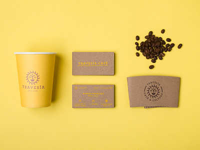 A yellow sip of coffee ☀ brand branding business cards coffee coffee cup logo print sun