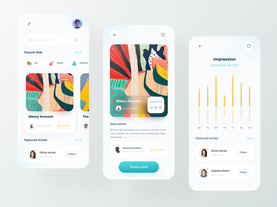 NFT Marketplace App - Light Mode app app design auction app bid bitcoin blockchain crypto cryptocurrency light marketplace minimal mobile app nft nft app store ui ui design uiux user interface wallet