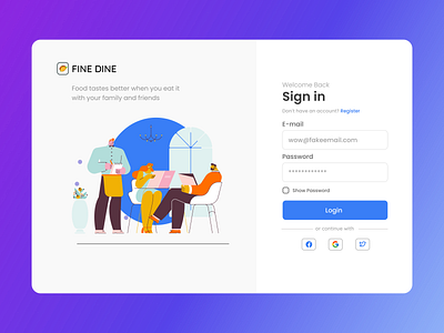 Fine Dine - Sign In logo restaurant sign ui ux web