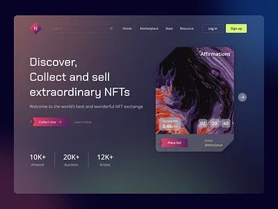 NFT Marketplace Landing page best best shot clean colorful crypto dribble best shot e commerce etherium finance finance tech fintech landing landing page minimal nft nft market nfts tradiing ui website