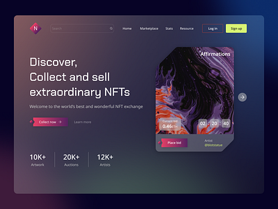 NFT Marketplace Landing page best best shot clean colorful crypto dribble best shot e commerce etherium finance finance tech fintech landing landing page minimal nft nft market nfts tradiing ui website