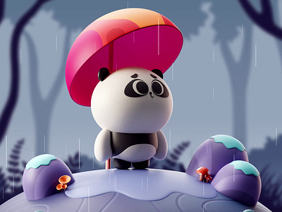 The Panda in the rain 🐼☔ 2d 3d 3d design 3dartist aftereffects animation b3d blender c4d character character design cinema 4d cute design illustration lowpoly motion graphics nature panda toys