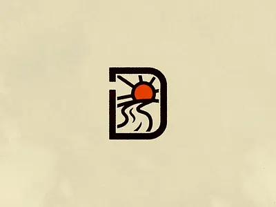 J+D River Sunset badge brand identity branding d flat j logo midwest monogram music musician logo prairie river rough sun sunrise sunset vector vintage wookcut