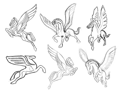 Pegasus sketches animal logo brand identity brandmark custom logo design design flying horse horse logo identity identity designer illustration logo logo design logo designer logo process mark process sketches