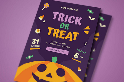 Trick or Treat Event Flyer Template candy event fest festival flyer halloween holiday instagram invitation party poster poster template print print template print templates printing pumpkin templates treat trick