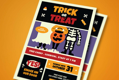 Trick or Treat Event Flyer candy event fest festival flyer halloween holiday instagram invitation party poster poster template print template print templates printing pumpkin template templates treat trick