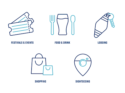 Area Attractions Website Icons beer food and drink icons key line art line icon location pin shopping ticket vector web icons