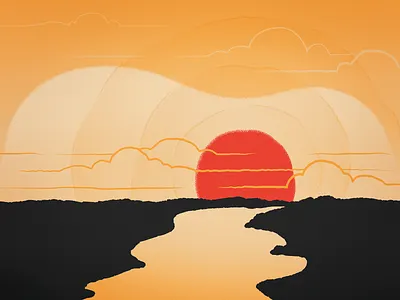 Sunset Illustration guitar illustration jon dell music nature illustration nature scene river sunset vector vector illustration