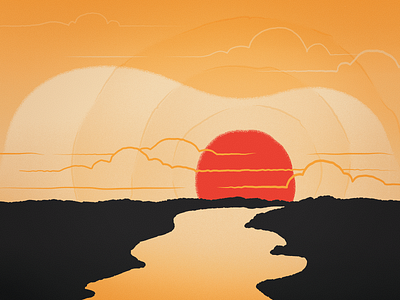 Sunset Illustration guitar illustration jon dell music nature illustration nature scene river sunset vector vector illustration