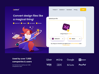 Design Converter App | Web Design app branding converter design flat illustration landing page logo magic ui ux vector website witch