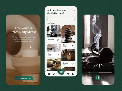 Meditation App animation app app design ios meditation meditation app mental heath mobile music relax ui uxui wellness yoga yoga app
