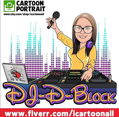 Cartoon Logo 2d animation art avatar beutiful branding cartoon cartoon art cartoon drawing cartoon portrait cartoonist design dj illustration logo microphone music portrait vector woman