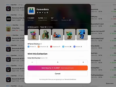 Mint Now collection crypto. mint nft pop up web3