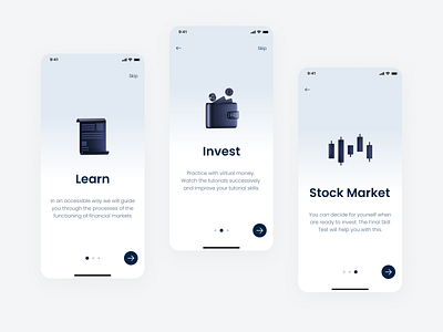 Onboarding case study finance app - Pecunit app casestudy charts crypto economic finance graphic design invest learn minimalism mobile onboarding pecunit scroll skip stock market swipe ui ux wallet