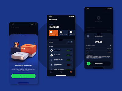 Stock, ETF, and Crypto Trading App | Investment Deposit UI Flow 3d animation bank banking crypto darkmode deposit etf flow funds illustration invest investing ios mobile product stocks trading ui wallet