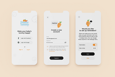 Happy tummy app UX/UI branding graphic design logo ui