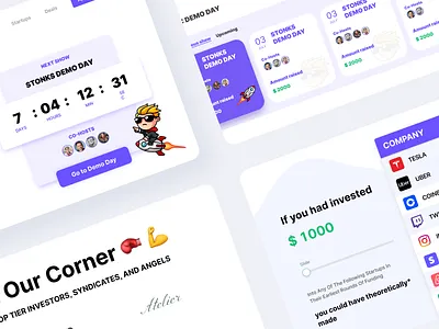 🚀 Stonks.com Front page of Startup investing landing page 🔥🚀 branding button creative footer header herosection invest landingpage live navbar pitch slider startup stonks streaming tab ui uiux web website