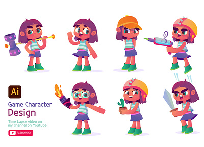 Game character design cartoon character character design design game girl illustraion vector weapon