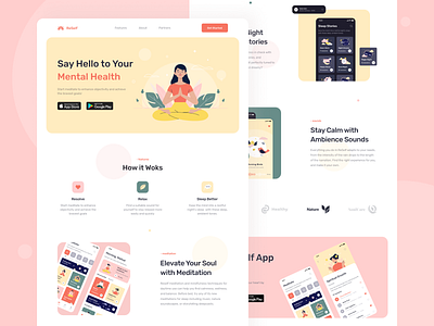 Meditation & Sleep App Landing Page app creative design figma health illustration landing landing page meditation mental mobile app mobile ui sleep ui uiux