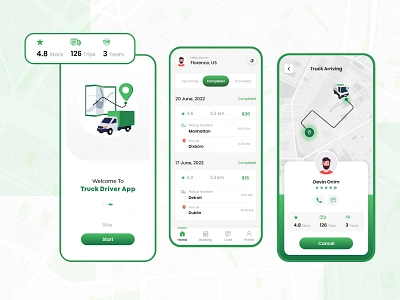 Trucking App UI Design app for truckers cargo driver freight freight management gps location logistics map mobile logistics navigation shipment shipping transport truck truck drivers truckers trucking trucking app ui