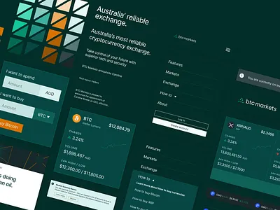 BTC Markets Website / Marketing Design System bitcoin crypto dark design design system finance interface marketing mobile style guide trade trading ui ui kit ux web website