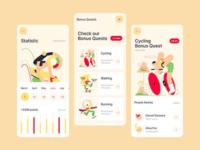 Outdoor Activity App Concept with Huumph! Illustration Kit app catalog category concept contacts illustration outdoor activity statistic ui ux vector