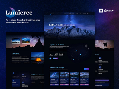 Lumieree - Adventure Travel & Night Camping Template Kit adventure agency branding camping elementor template kit tour travel travel agency uiux design web web design website creative