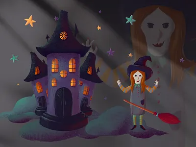 The Witch and her domain artist book book illustration cartoons children illustration clipart collection colorful design for kids graphic design halloween handdrawn house kdp png spooky village witch