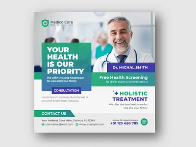 Modern Medical healthcare Square flyer social media post Banner treatment