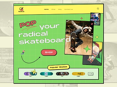 Skate Shop Landing Page Neubrutalism Style colorful cta e commerce fabulous hard landing landing page logo modern neubrutalism playful product design shop skate skateboard style ui ui design ux ux design