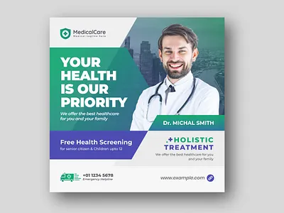 Modern Medical healthcare Square flyer social media post Banner treatment