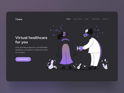 Medical Landing Page ( Dark mode) app design homepage illustration landing page logo medical mobile ui ui ui ux ui design ui web design