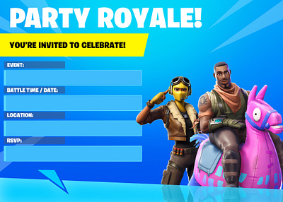 Fortnite Birthday Party Invite branding design graphic design illustrator photoshop print