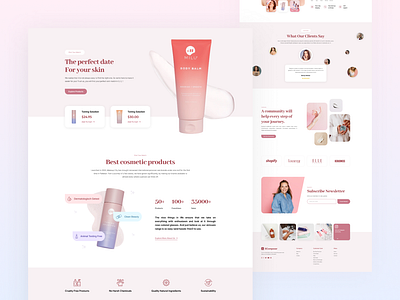 Cosmetic Landing Page app branding clean cosmetic landing page design ecommerce graphic design illustration landing page logo pink shopify ui vector