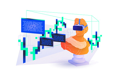 Concept Art: Bridging Classical, Retro, and Modern 3d abstract apollo bitcoin branding bust finance fintech hitech illustration modern neon retro sculpture tech tech illustration virtual reality vr