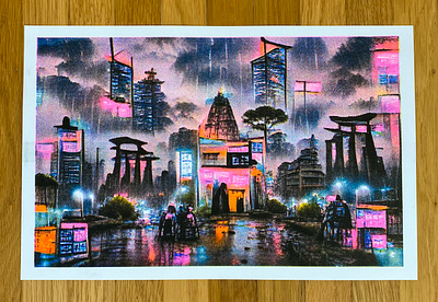 Neon Cyber City Print experiment generative illustration poster print texture