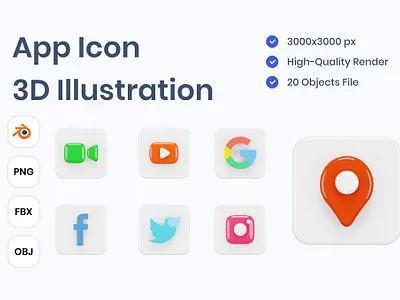 App Icon 3D Illustrations 3d 3d apps 3d illustration app app design apps concept facebook facetime google google maps icon icon design icons illustration twitter ui ux youtube