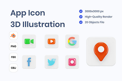 App Icon 3D Illustrations 3d 3d apps 3d illustration app app design apps concept facebook facetime google google maps icon icon design icons illustration twitter ui ux youtube