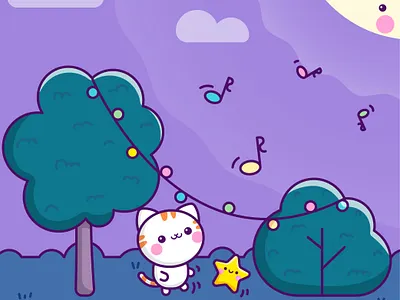 Forest Party adobe illustrator adobecc bush cartoon cartoon character cartoon illustration cat cute illustration cuteart drawing challenge forest illustration inktober kawaii art kitty party popstober star vector wacom