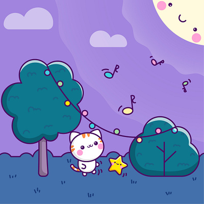 Forest Party adobe illustrator adobecc bush cartoon cartoon character cartoon illustration cat cute illustration cuteart drawing challenge forest illustration inktober kawaii art kitty party popstober star vector wacom