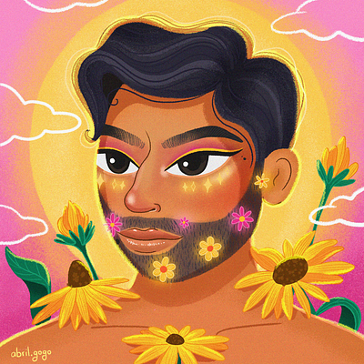 Dario - Flowers boy boy brush flowers ill illustration latino makeup men photoshop sun