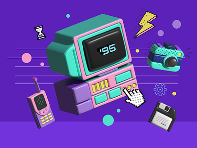 3D Icons: artifacts from the '90s 3d 90s branding design drawing floppydisk futuristic icon illustration illustrator logo retro ui vintage